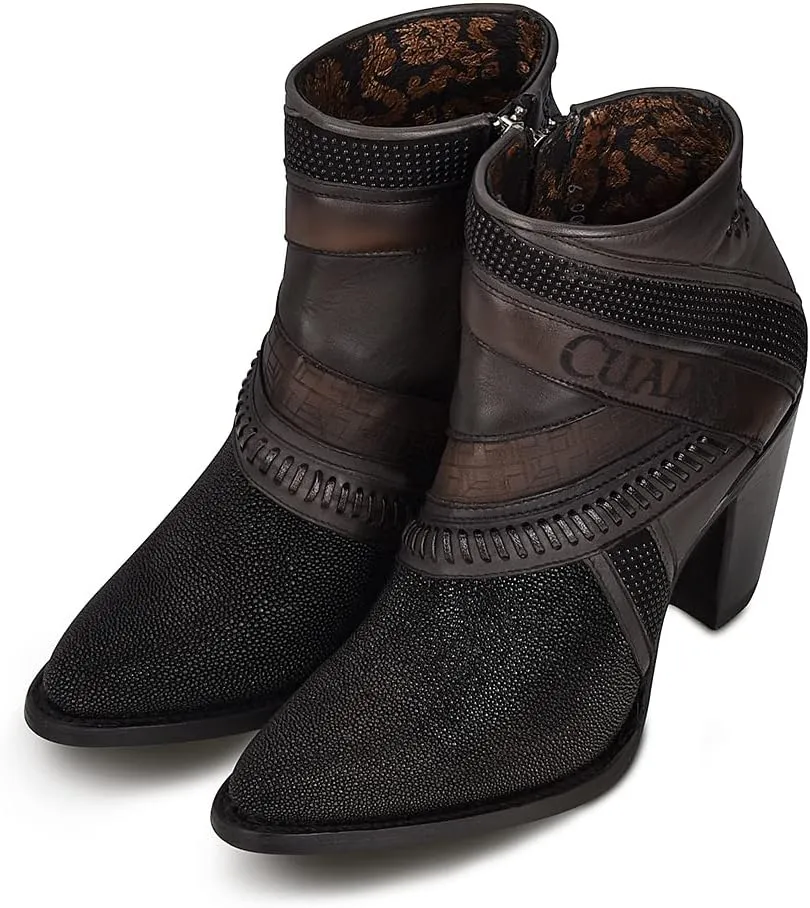 Cuadra Women's Bootie in Genuine Stingray Leather with Zipper Black, 3F86MA