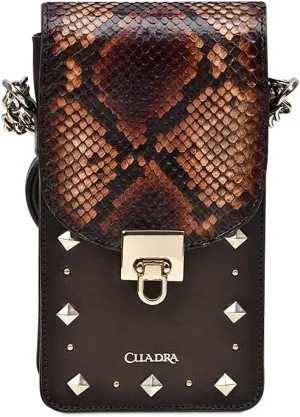 Cuadra Women's Cell Phone Pouch in Genuine Python Leather Brown BOD38PI