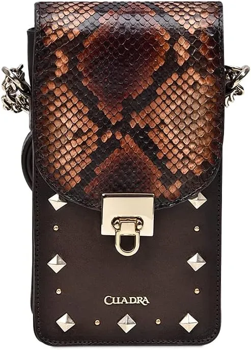 Cuadra Women's Cell Phone Pouch in Genuine Python Leather Brown BOD38PI