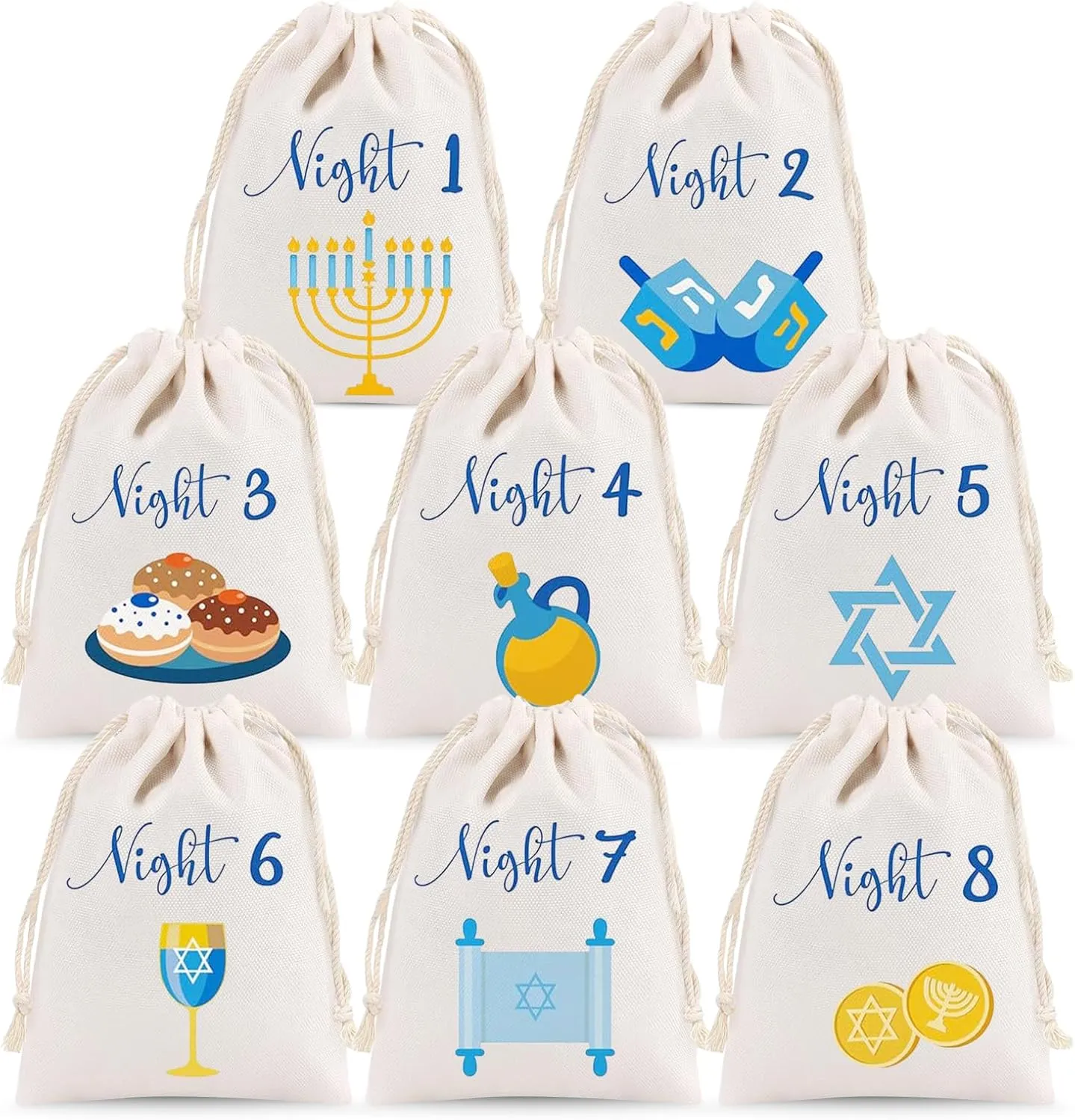 Cubinizer Reusable Hanukkah Advent Calendar 2024, 8 Nights of Burlap Gift Bags, Chanukah Countdown Drawstring Goodie Bags, Decorations, New Year's Eve Party Supplies 2025