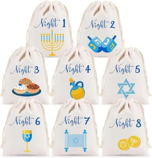 Cubinizer Reusable Hanukkah Advent Calendar 2024, 8 Nights of Burlap Gift Bags, Chanukah Countdown Drawstring Goodie Bags, Decorations, New Year's Eve Party Supplies 2025