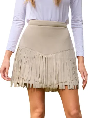 CUPSHE Women Skirts Terra Cotta High Waist Fringe Mini Skirt Short Skirts