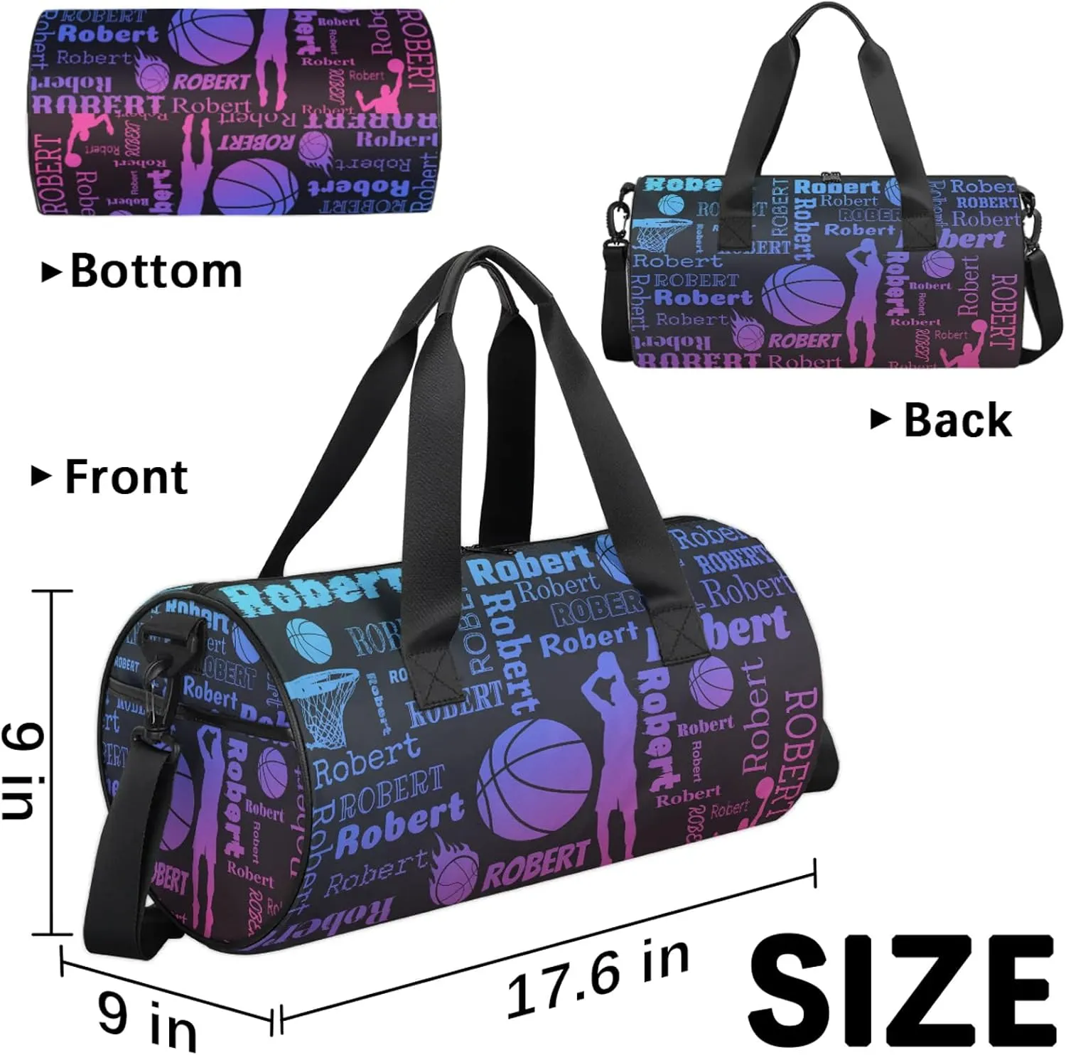 Custom Basketball Sport Bags Personalized Sports Gym Bag with Name Overnight Weekender Duffel Bag Customized Gifts for Women Men, Blue Pink Purple
