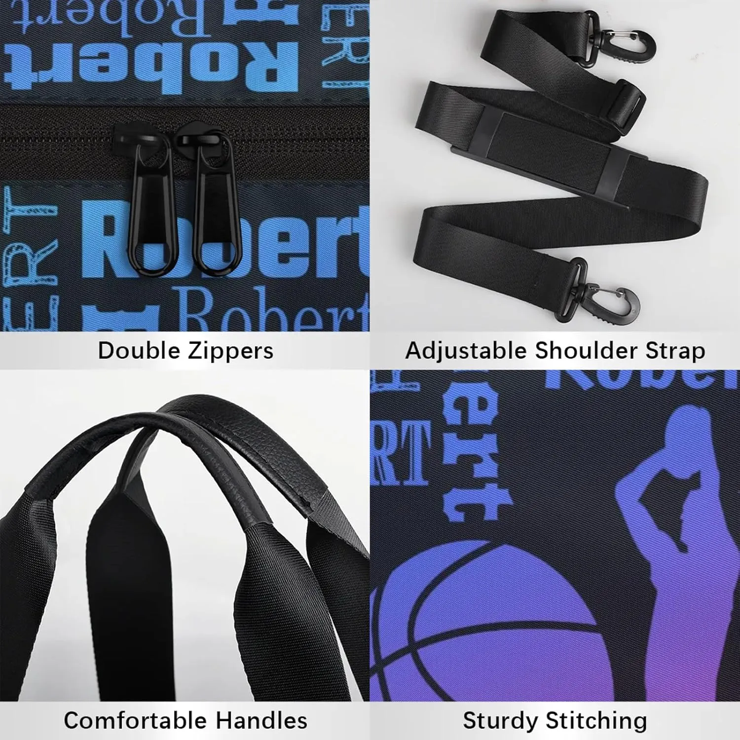 Custom Basketball Sport Bags Personalized Sports Gym Bag with Name Overnight Weekender Duffel Bag Customized Gifts for Women Men, Blue Pink Purple