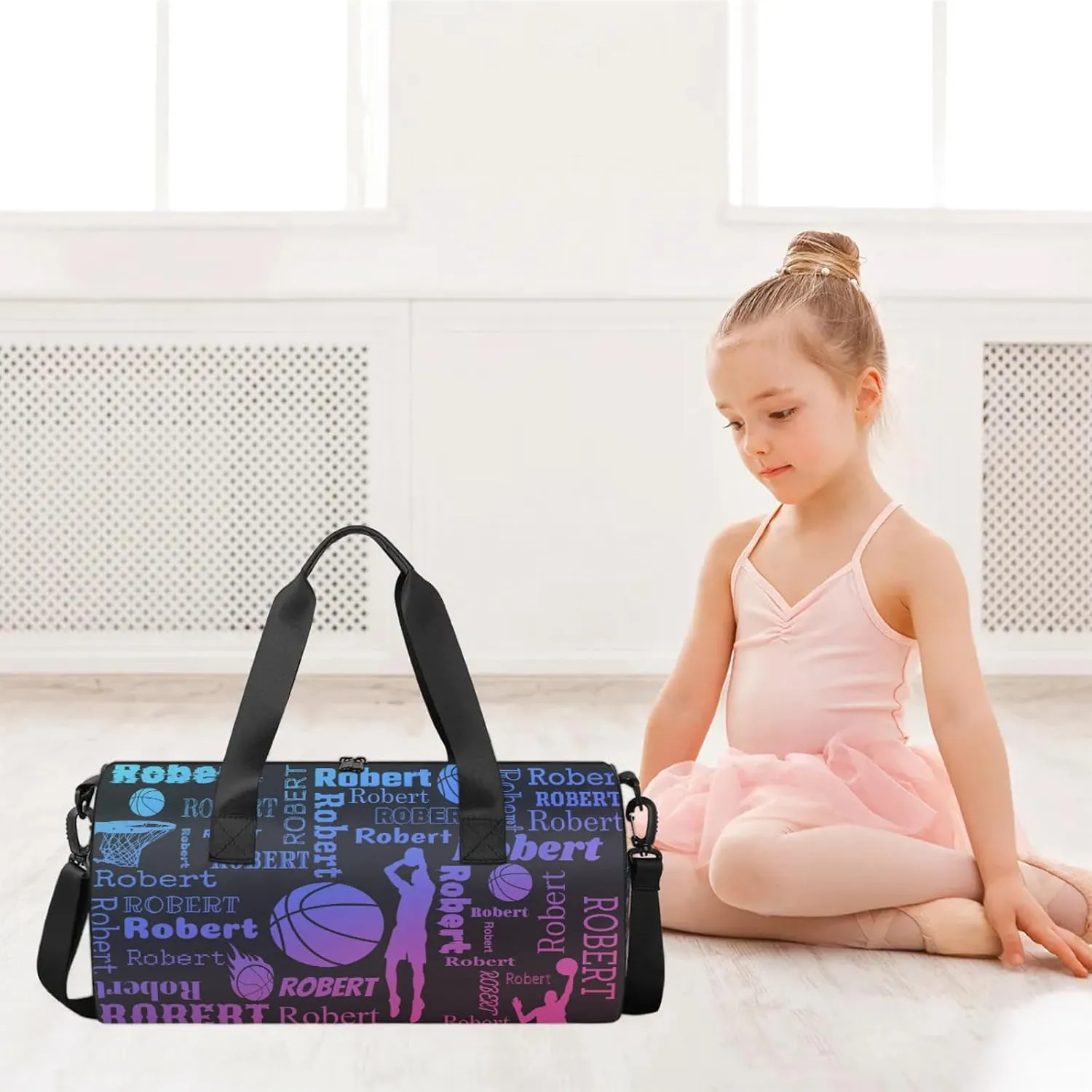 Custom Basketball Sport Bags Personalized Sports Gym Bag with Name Overnight Weekender Duffel Bag Customized Gifts for Women Men, Blue Pink Purple