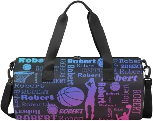 Custom Basketball Sport Bags Personalized Sports Gym Bag with Name Overnight Weekender Duffel Bag Customized Gifts for Women Men, Blue Pink Purple