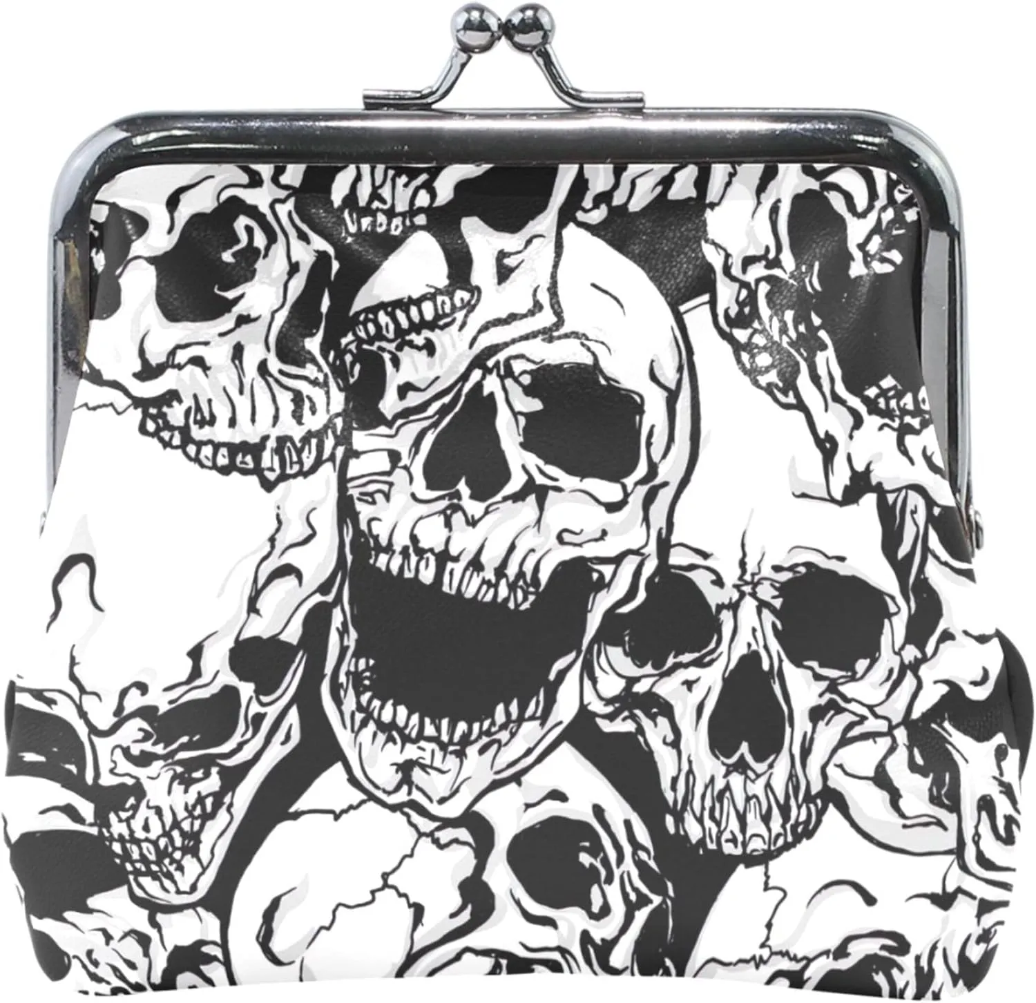 Custom Edgy Skulls Black Women Cute Coin Purse Leather Buckle Kiss Lock Card Change Purse for Girls