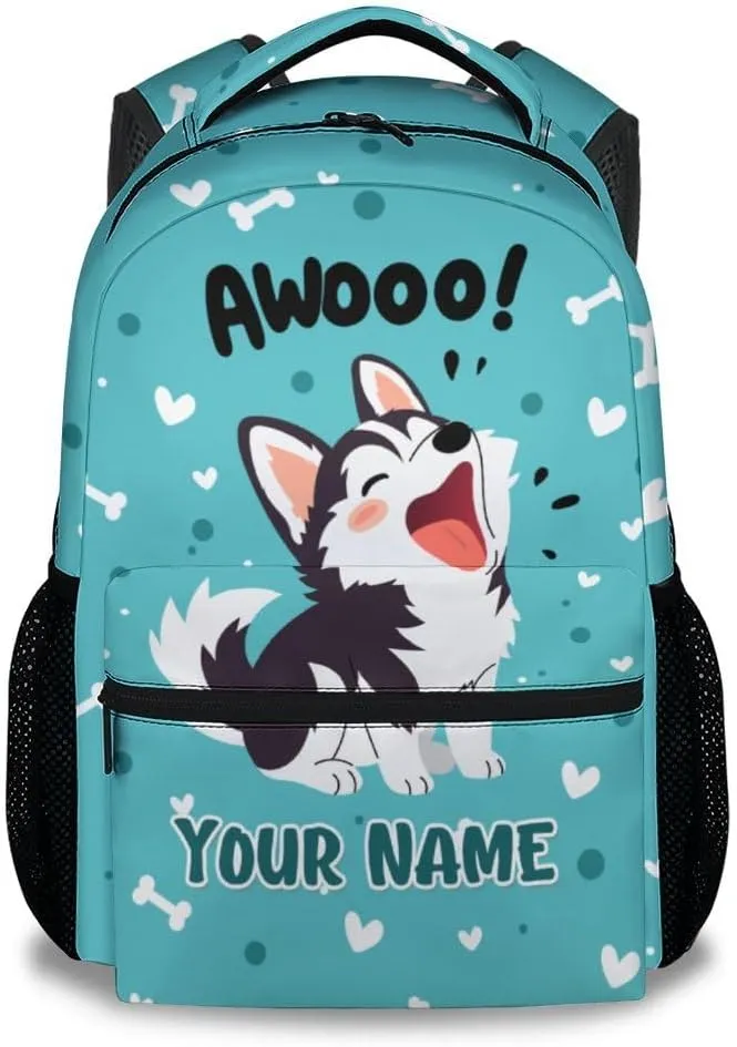 Custom Husky Backpack for Boys, 17 Inch Teal Backpacks for Middle School, Cute Lightweight Durable Bookbag for Teens