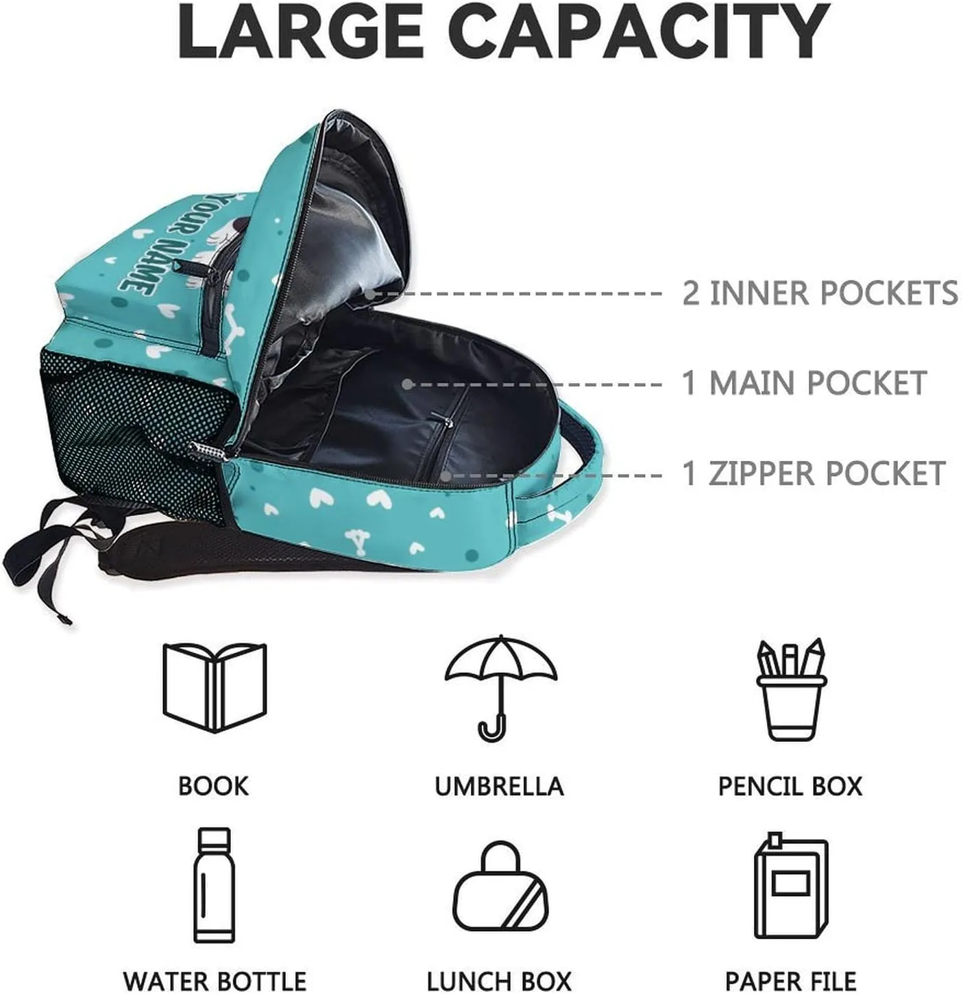 Custom Husky Backpack for Boys, 17 Inch Teal Backpacks for Middle School, Cute Lightweight Durable Bookbag for Teens