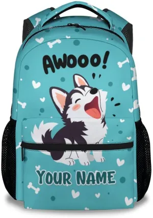 Custom Husky Backpack for Boys, 17 Inch Teal Backpacks for Middle School, Cute Lightweight Durable Bookbag for Teens