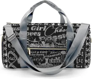Custom Love Cheerleading Star Grey Pom Duffel Bag with Name Child Kids Adjustable Shoulder Strap Travel Bag for Boys Girls Teens