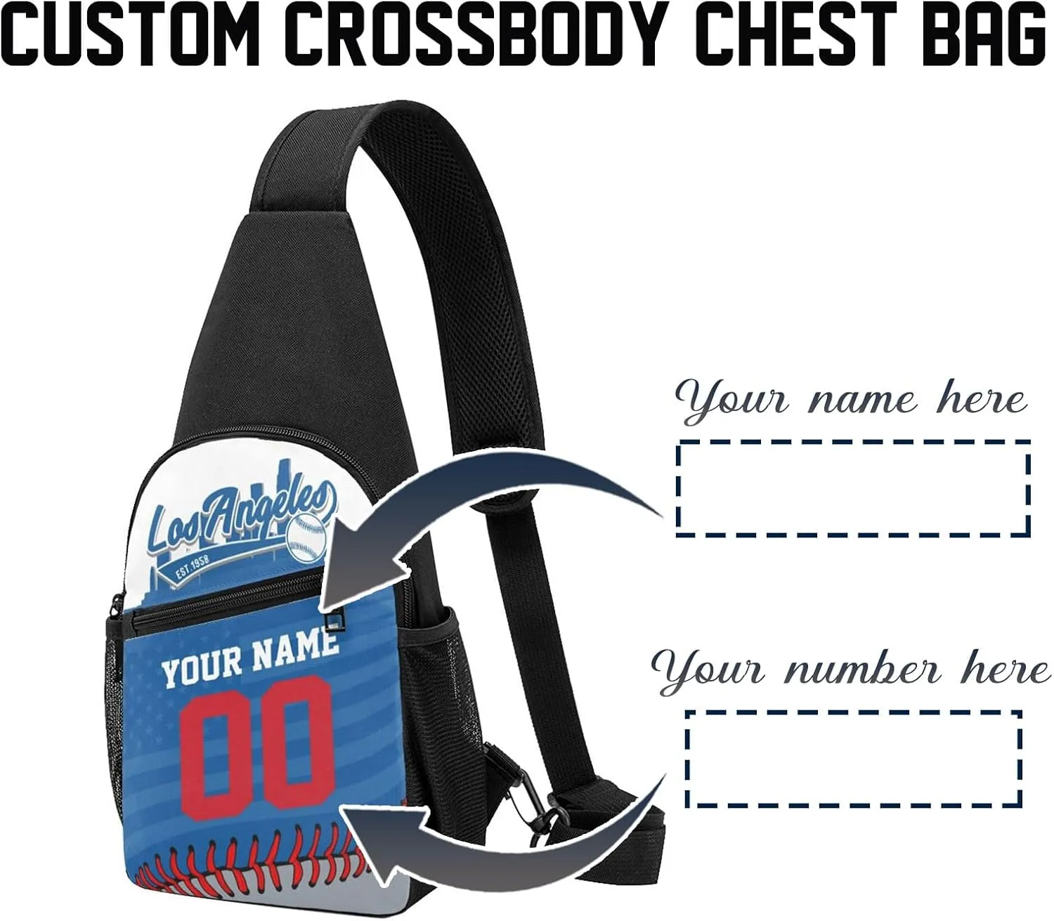 Custom Sling Bag,Personalized Baseball Crossbody Bags Chest Bag with Name & Number for Men Women,Custom Baseball Sport Crossbody Bags for Travel Baseball Fans Gifts