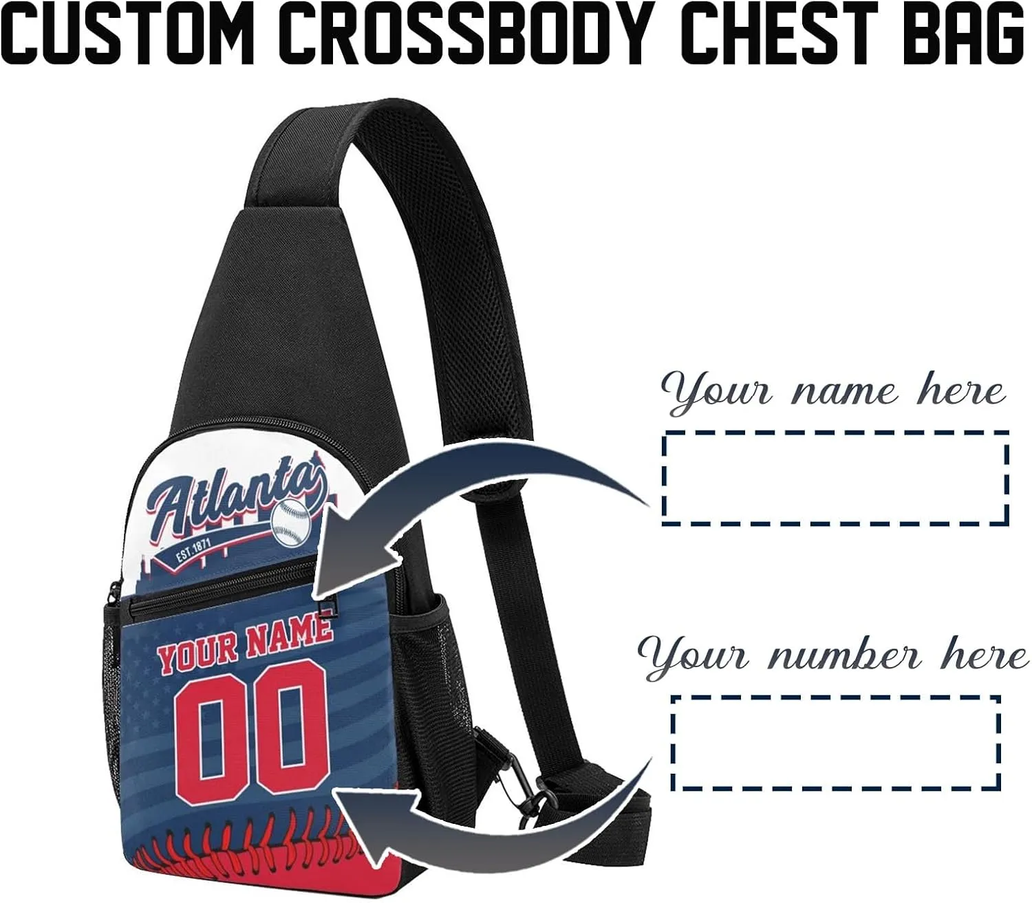 Custom Sling Bag,Personalized Baseball Crossbody Bags Chest Bag with Name & Number for Men Women,Custom Baseball Sport Crossbody Bags for Travel Baseball Fans Gifts