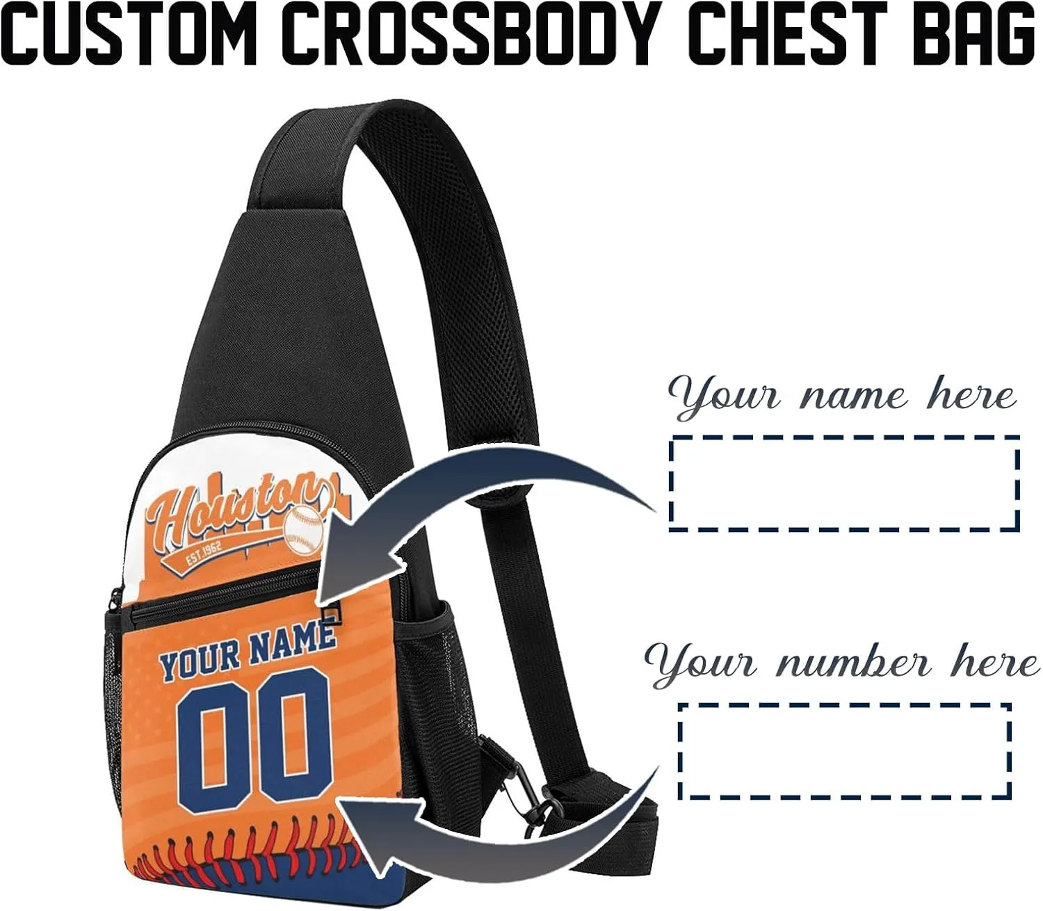 Custom Sling Bag,Personalized Baseball Crossbody Bags Chest Bag with Name & Number for Men Women,Custom Baseball Sport Crossbody Bags for Travel Baseball Fans Gifts