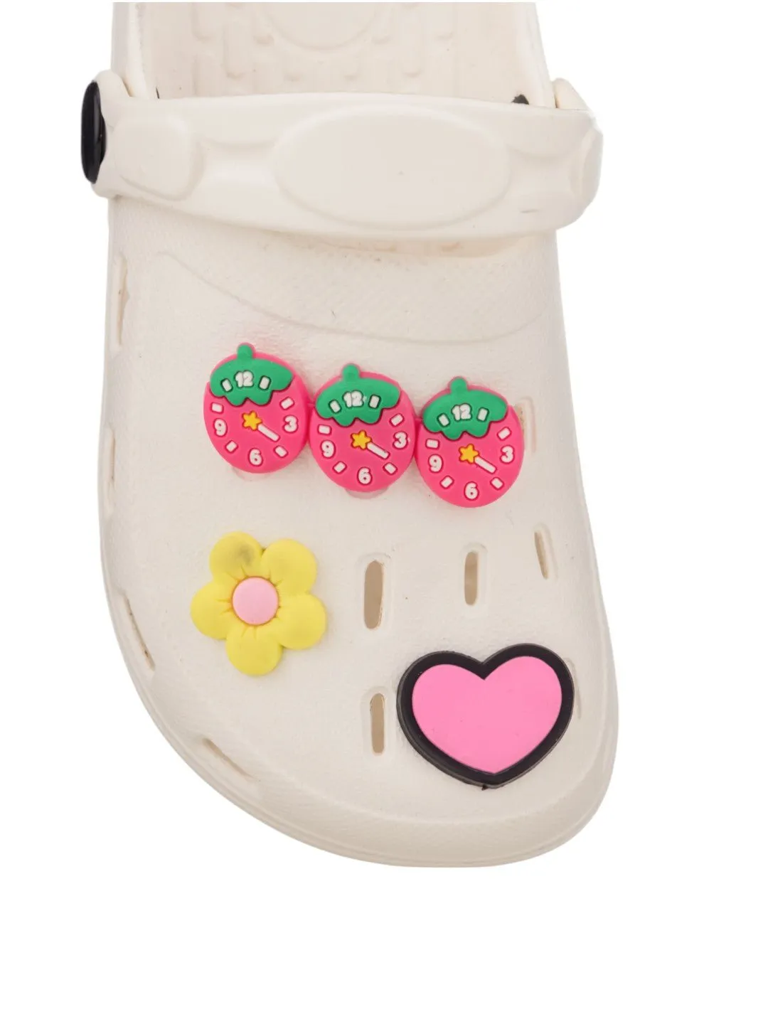 Cute & Comfy Clogs with 3D Strawberry, Flower & Heart Accents for Girls- White