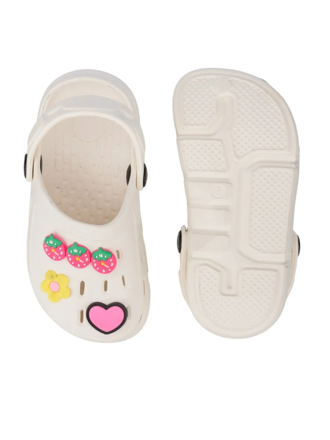 Cute & Comfy Clogs with 3D Strawberry, Flower & Heart Accents for Girls- White