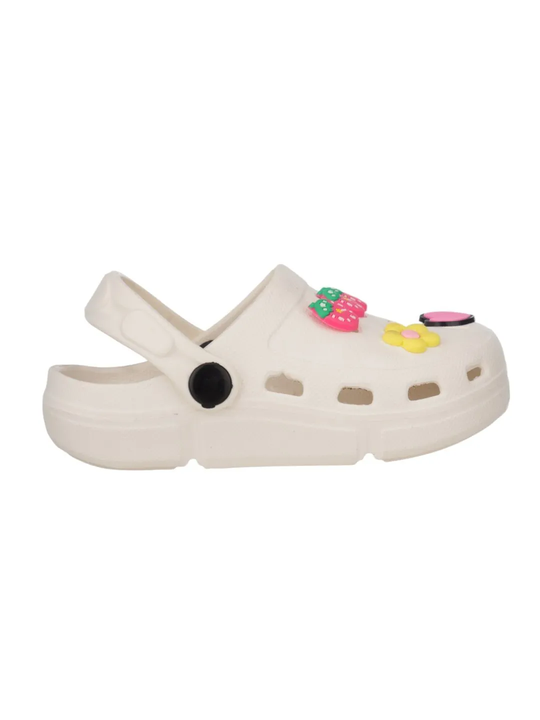 Cute & Comfy Clogs with 3D Strawberry, Flower & Heart Accents for Girls- White