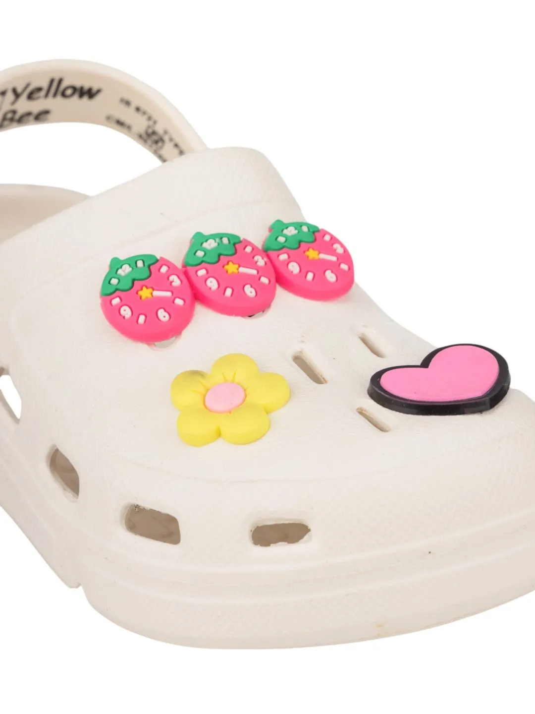 Cute & Comfy Clogs with 3D Strawberry, Flower & Heart Accents for Girls- White