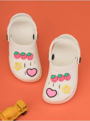 Cute & Comfy Clogs with 3D Strawberry, Flower & Heart Accents for Girls- White