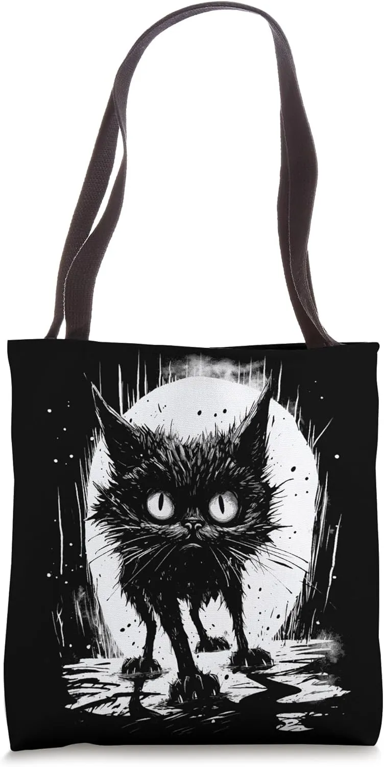 Cute Black Cat Stalks The Night Tote Bag