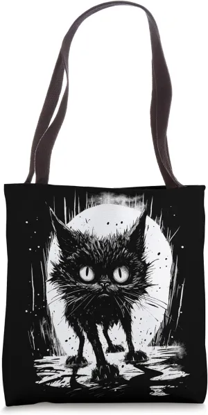 Cute Black Cat Stalks The Night Tote Bag