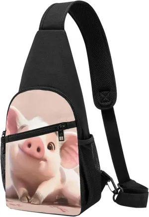Cute Cartoon Animals Printed Chest Bag Chest Shoulder Crossbody Bag for Men Women Travel Chest Pack Hiking Shoulder Bags, Black, One Size, Hiking Backpack