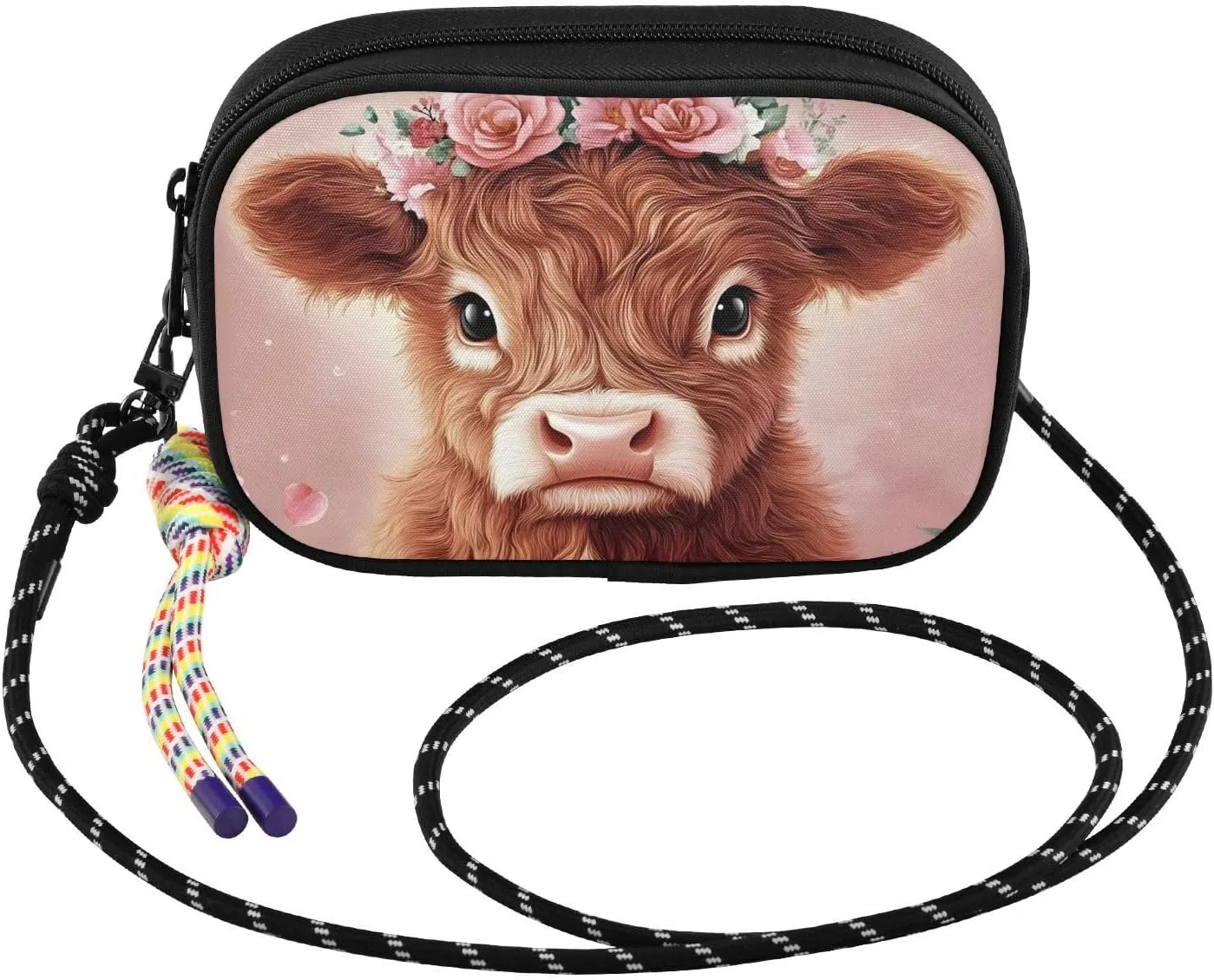 Cute Highland Cow Garland Small Crossbody Bags for Women Cell Phone Purses Women's Shoulder Handbag Wallet Purse