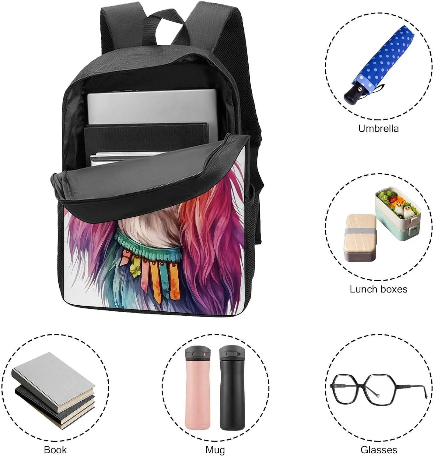 Cute Laptop Backpack Watercolor Loyal Poochon Dog Shoulder Bags Travel Backpack 17 Inch White