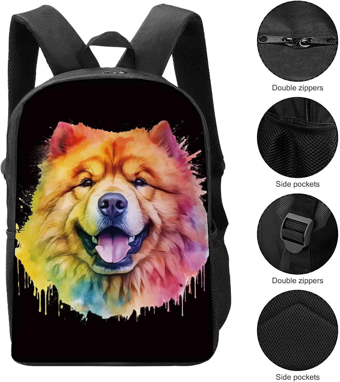 Cute Laptop Backpack Watercolor Loyal Poochon Dog Shoulder Bags Travel Backpack 17 Inch White