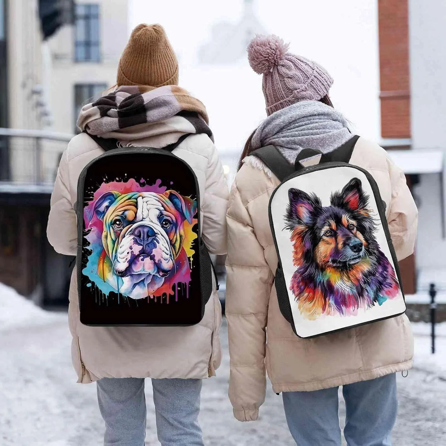 Cute Laptop Backpack Watercolor Loyal Poochon Dog Shoulder Bags Travel Backpack 17 Inch White