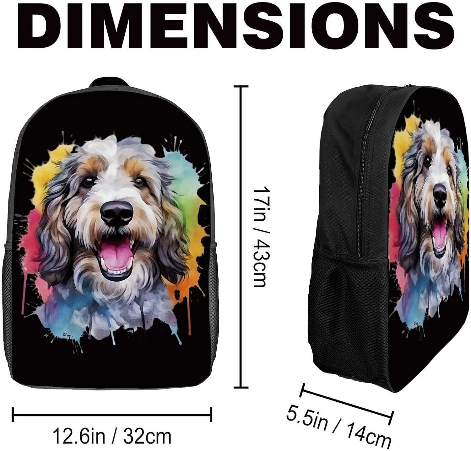Cute Laptop Backpack Watercolor Loyal Poochon Dog Shoulder Bags Travel Backpack 17 Inch White