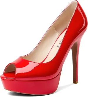 DearOnly Women's Sky High Heels Platform Pumps Slip On Sexy Peep Toe Stilettos 5" Heel Classic Dress Party Footwear Shoes