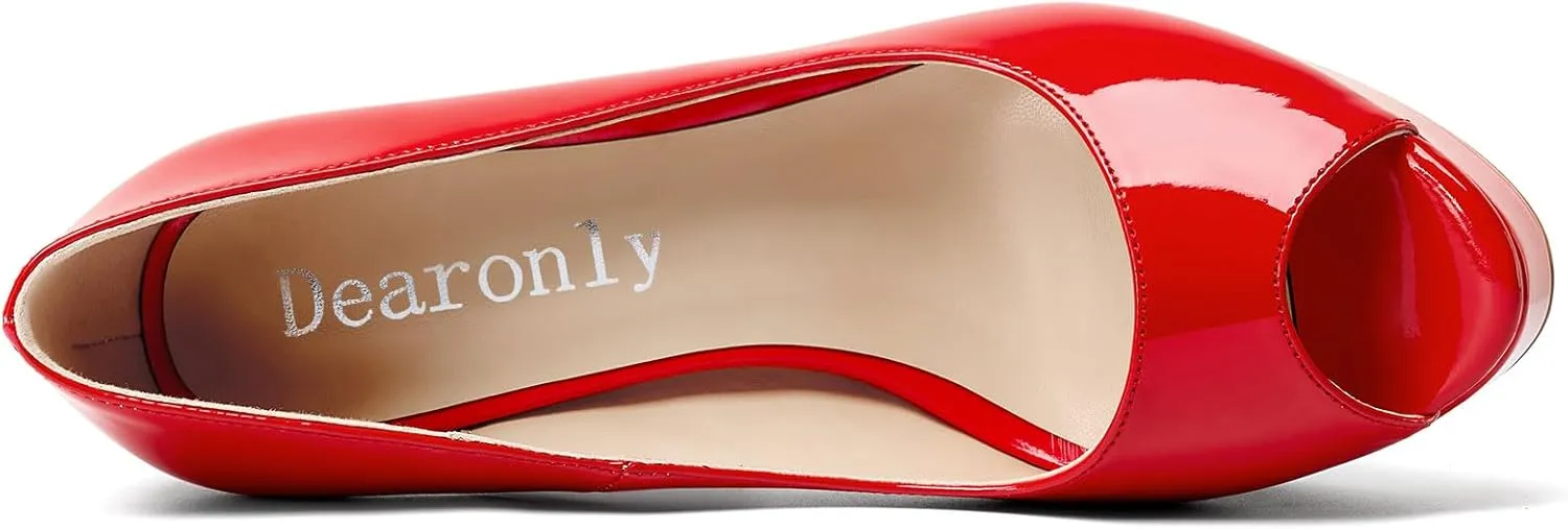 DearOnly Women's Sky High Heels Platform Pumps Slip On Sexy Peep Toe Stilettos 5" Heel Classic Dress Party Footwear Shoes