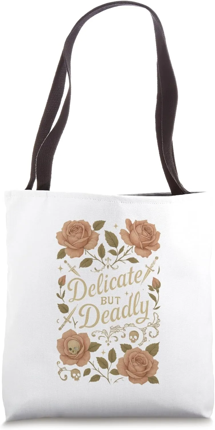 Delicate But Deadly Coquette Skullcore Y2K Aesthetic Tote Bag