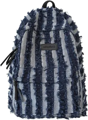 Denim Backpack for Women Men, Cute Grunge Fringe Backpack Western Aesthetic Boho Hippie Daypack Punk Bookbag Purse (dark blue)