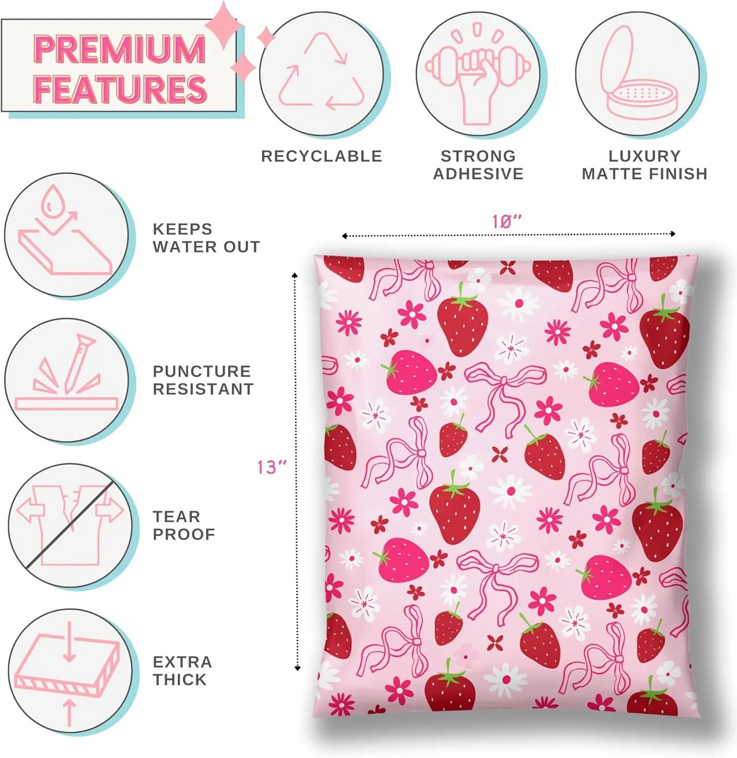 Designer Poly Mailer 10x13 Shipping Bag 100 Pack Cute Mailing Envelope Trendy Boutique Packaging Supplies Large Bulk Plastic Bag for Clothing Waterproof -Berry Pop Pink