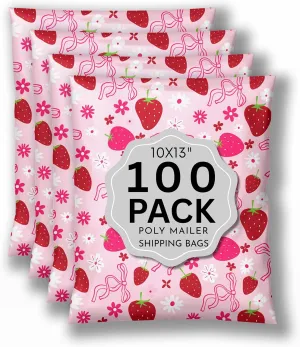 Designer Poly Mailer 10x13 Shipping Bag 100 Pack Cute Mailing Envelope Trendy Boutique Packaging Supplies Large Bulk Plastic Bag for Clothing Waterproof -Berry Pop Pink