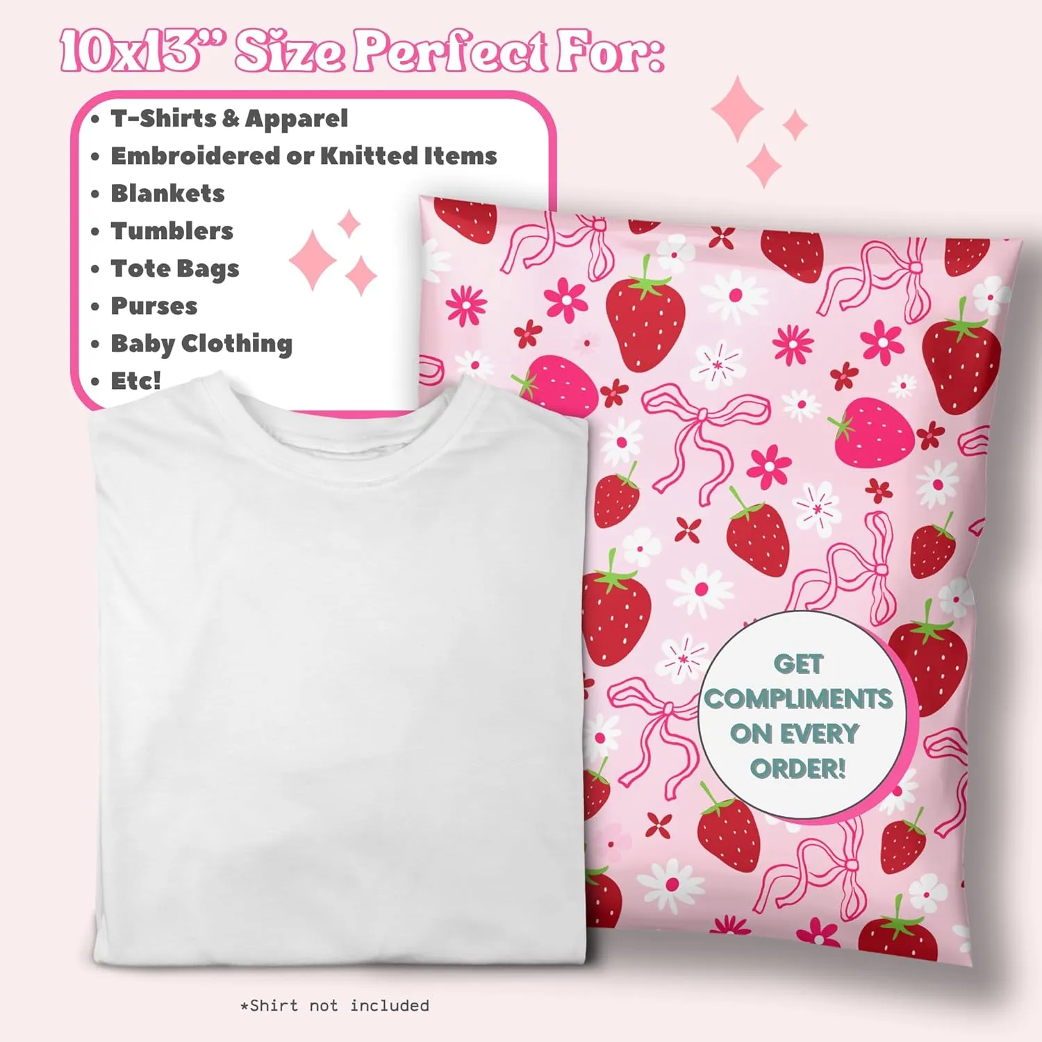 Designer Poly Mailer 10x13 Shipping Bag 100 Pack Cute Mailing Envelope Trendy Boutique Packaging Supplies Large Bulk Plastic Bag for Clothing Waterproof -Berry Pop Pink