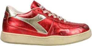 Diadora Womens Mi Basket Low Metallic Used Lace Up Sneakers Shoes Casual - Red