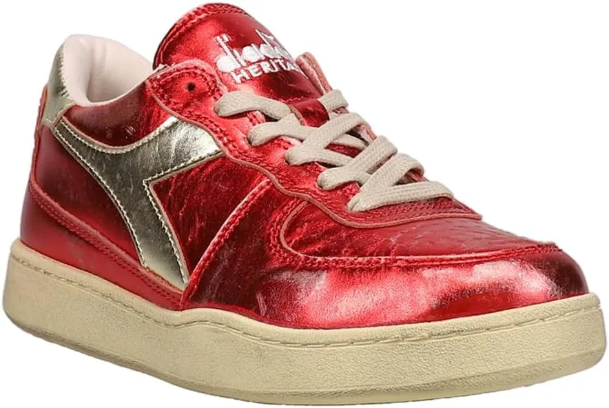 Diadora Womens Mi Basket Low Metallic Used Lace Up Sneakers Shoes Casual - Red