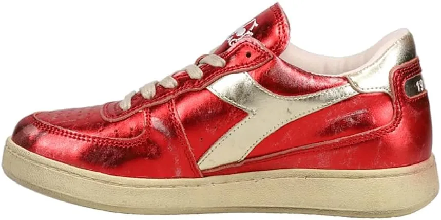 Diadora Womens Mi Basket Low Metallic Used Lace Up Sneakers Shoes Casual - Red