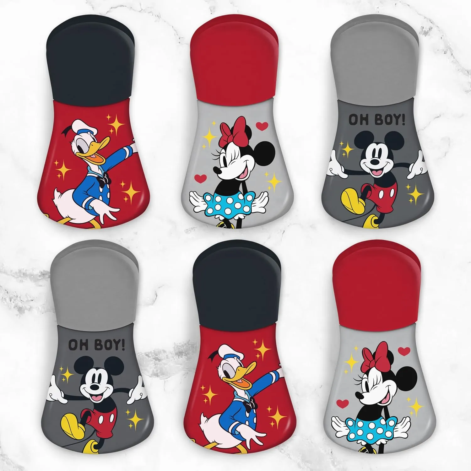 Disney Magnetic Chip Clips – Set of 6 Bag Clips for Food Storage - Mickey, Minnie, Lilo & Stitch, Winnie The Pooh – Durable Airtight Bag Chip Clips for Pantry & Fridge Use