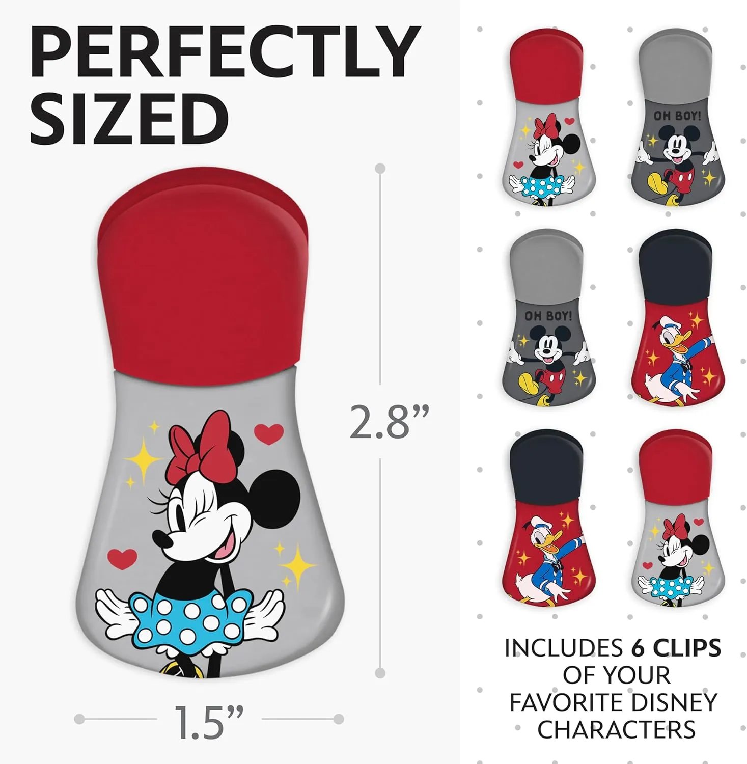 Disney Magnetic Chip Clips – Set of 6 Bag Clips for Food Storage - Mickey, Minnie, Lilo & Stitch, Winnie The Pooh – Durable Airtight Bag Chip Clips for Pantry & Fridge Use