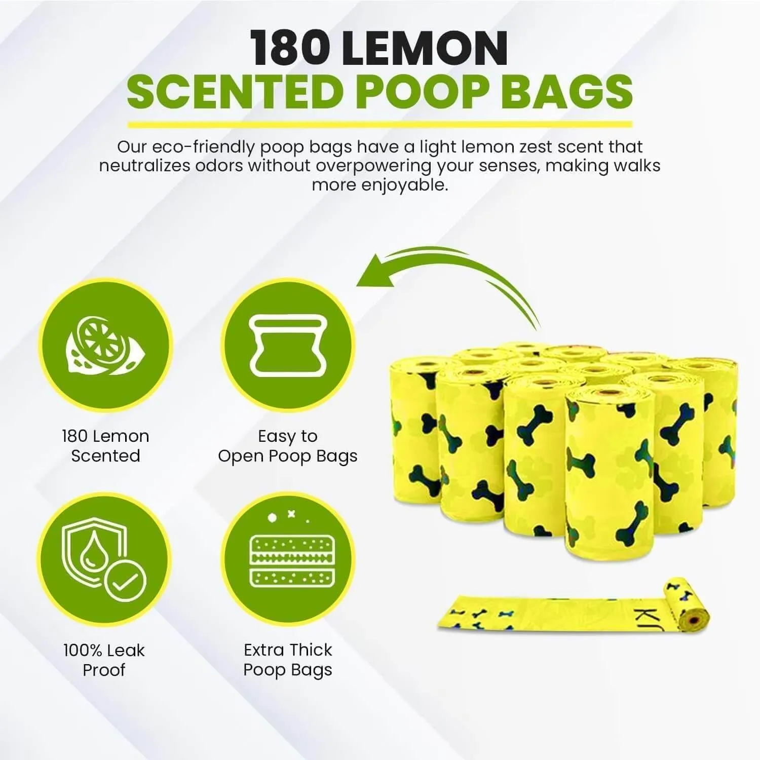 Dog Poop Bag Kit - 180 Biodegradable Lemon Scented Poop Bags for Dogs, Duck Plush Toy & Dispenser with Sanitizer - Leak Proof Extra Thick Compostable Dog Waste Bags for Eco-Friendly Walks