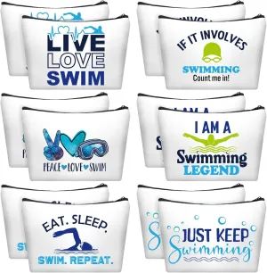 Domensi 12 Pcs Funny Swimming Gift for Women Cute Swimming Makeup Bag Gifts Swimming Team Gifts Swimming Coach Teacher Gifts Thank You Birthday Gifts for Women Female Swimmer Teen Girls