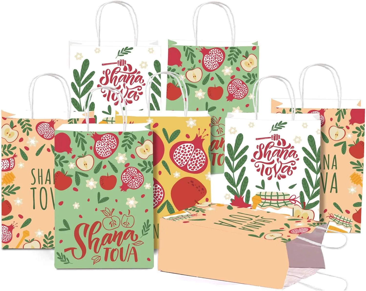 DoneJPee 16 Pcs Rosh Hashanah Gift Bags, Shana Tova Jewish New Year Party Favor Treat Bags, Rosh Hashanah Party Decorations And Supplies for Home and Office
