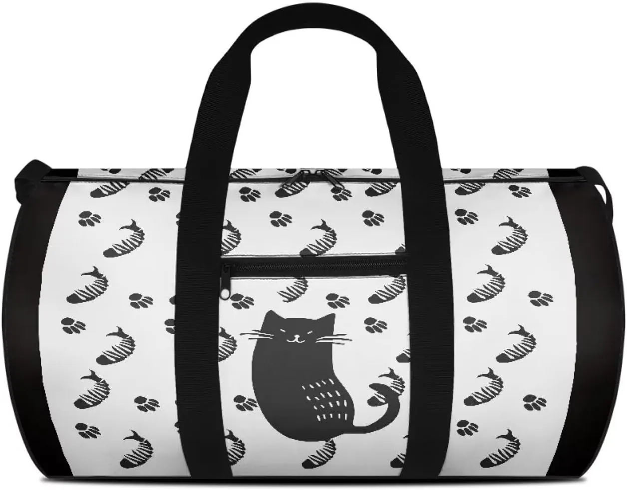 Duffle Bag, Cat Fish Paw Print for Men Women Wear Resistant Luggage Bag with Front Zipper Pocket and Strap for Travel Gym Sports