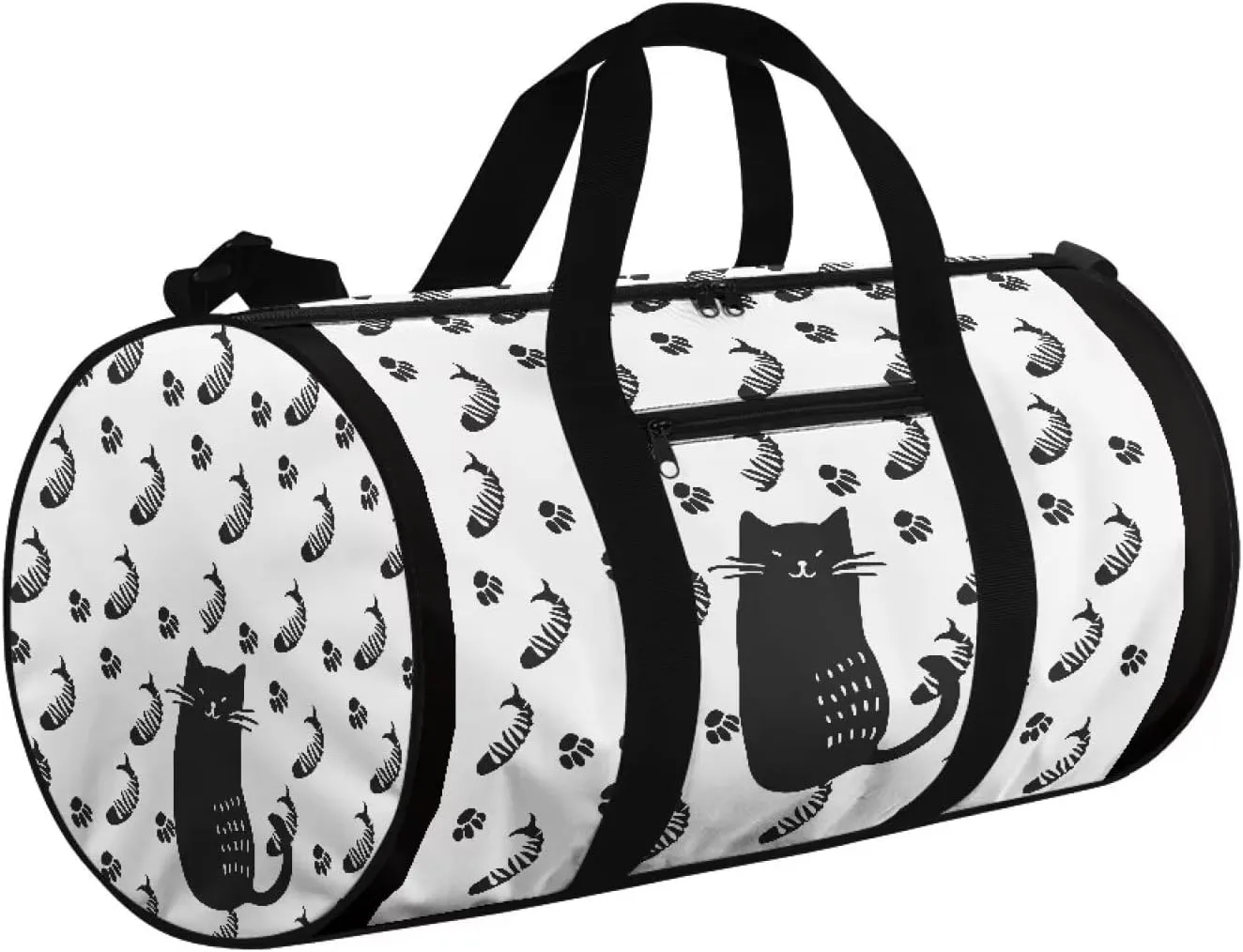 Duffle Bag, Cat Fish Paw Print for Men Women Wear Resistant Luggage Bag with Front Zipper Pocket and Strap for Travel Gym Sports