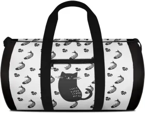 Duffle Bag, Cat Fish Paw Print for Men Women Wear Resistant Luggage Bag with Front Zipper Pocket and Strap for Travel Gym Sports
