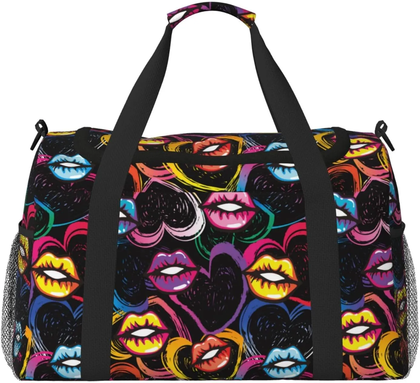 Duffle Bag for Travel, Colorful lips hearts Weekender Overnight Duffel Bag, Carry On Bag Gym Bag for Women Men, Personal Item Travel Bag